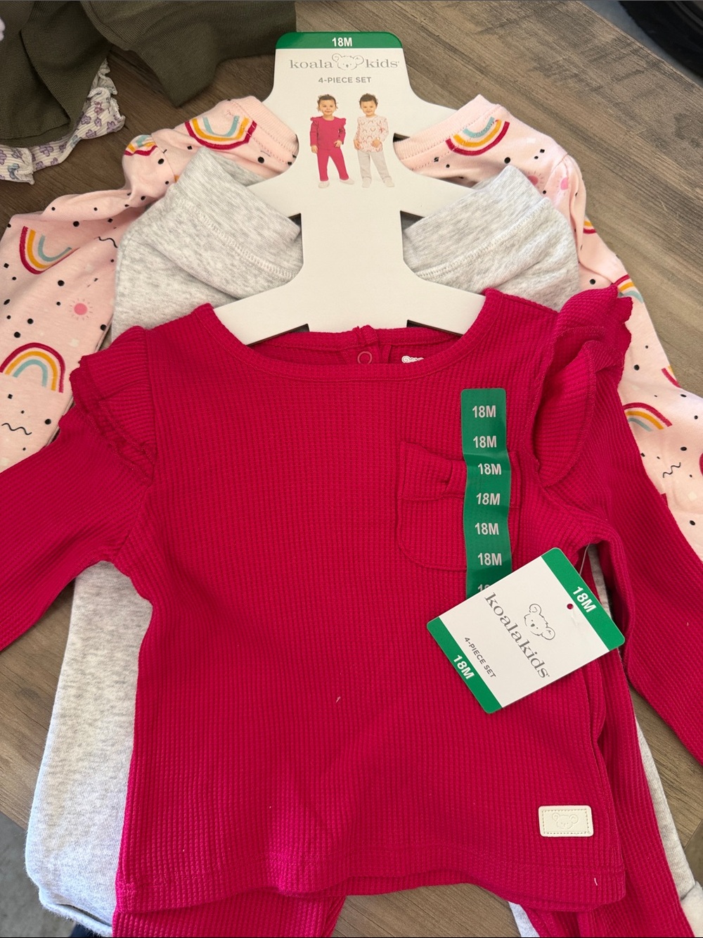 Koala Kids Hot Pink Long Sleeve Ribbed Top with Rainbow Print Set